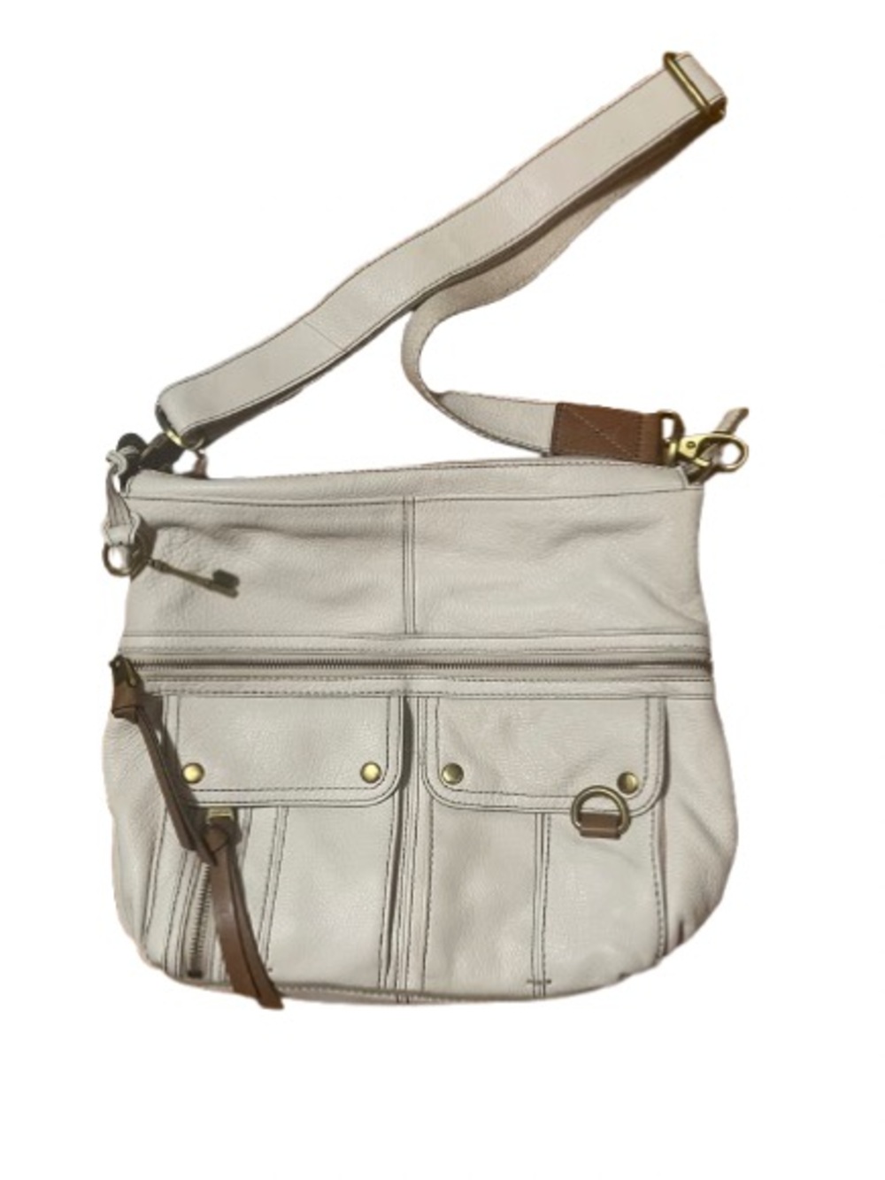 Fossil Cowhide Leather Morgan Traveler Women’s Cream Crossbody Boho Bag